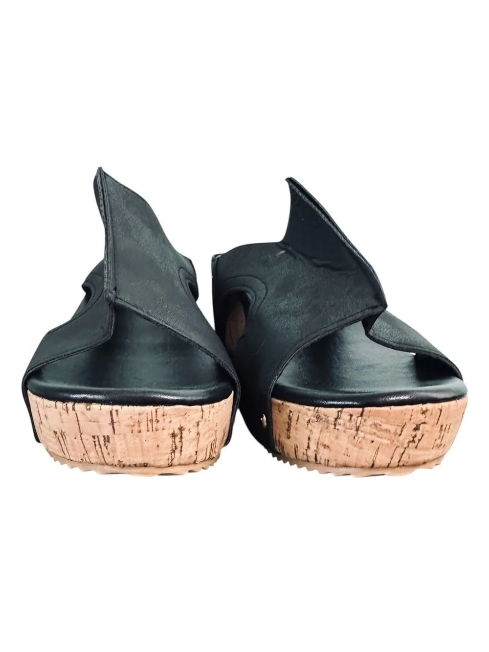 Black Cork Wedge Sandals - Women